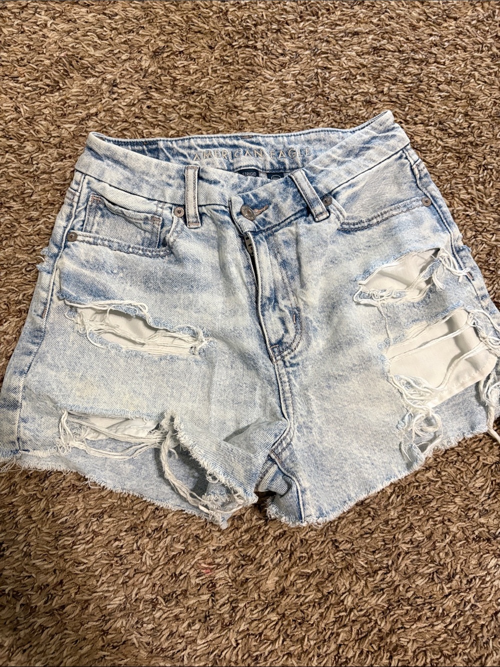 American Eagle Outfitters Light Wash Distressed High-Rise Jean Shorts